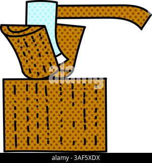 wood splitting axe halftone hand drawn color vector illustration Stock Vector