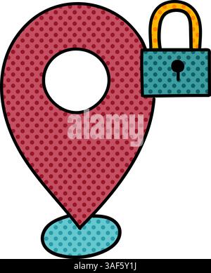 map pin restricted area halftone hand drawn color vector illustration Stock Vector