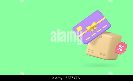 Online shopping sale order delivery postal parcel service banner copy space vector illustration. Cashless payment gift free shipping global retail box Stock Vector