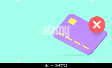 Banking account credit debit card block refusal payment banner copy space vector illustration. Financial bill commercial e money error service reject Stock Vector