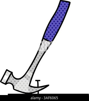 hammer pulling nail halftone hand drawn color vector illustration Stock Vector