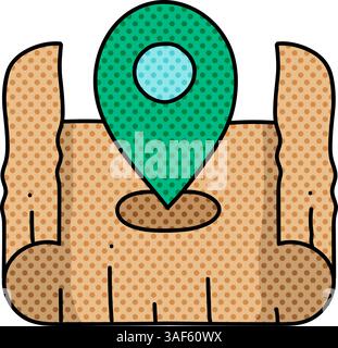 map pin on curled paper icon hand drawn vector illustration Stock ...