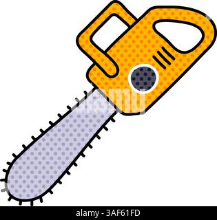chain saw halftone hand drawn color vector illustration Stock Vector