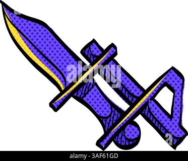 Bayonet knife halftone icon hand drawn color vector illustration Stock Vector