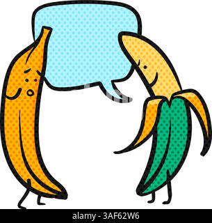 Banana characters drawing halftone color vector illustration Stock Vector
