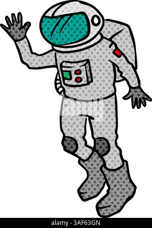 Astronaut hand drawn sketch halftone color vector illustration Stock Vector