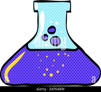 Beaker halftone icon hand drawn color vector illustration Stock Vector