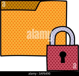 folder lock halftone hand drawn color vector illustration Stock Vector