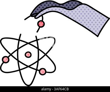 artificially modified atom halftone hand drawn color vector illustration Stock Vector