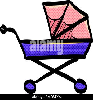 Shopping cart halftone icon hand drawn color vector illustration Stock Vector
