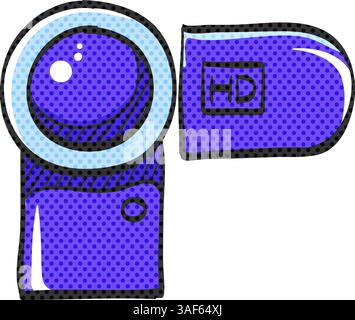 Camcorder halftone icon hand drawn color vector illustration Stock Vector