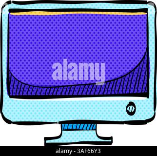 Desktop computer halftone icon hand drawn color vector illustration Stock Vector