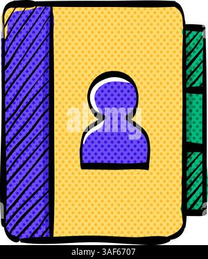 Address book halftone icon hand drawn color vector illustration Stock Vector