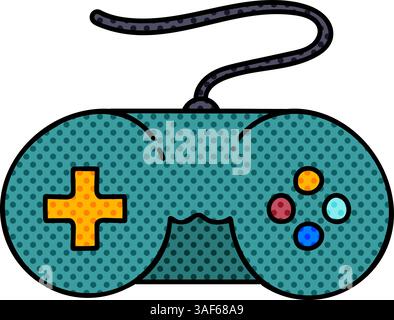 game controller halftone hand drawn color vector illustration Stock Vector