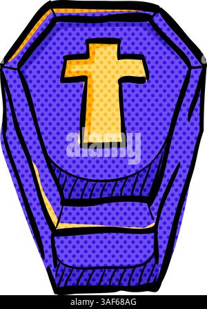 Coffin halftone icon hand drawn color vector illustration Stock Vector