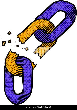 Hand drawn broken chain halftone color vector illustration Stock Vector