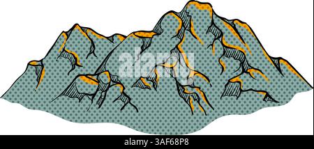 Hand drawn mountains halftone color vector illustration Stock Vector