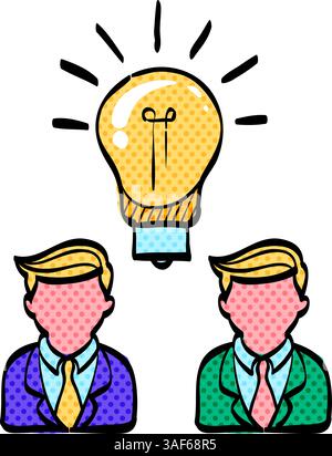 Teamwork halftone icon hand drawn color vector illustration Stock Vector