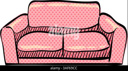 Couch halftone icon hand drawn color vector illustration Stock Vector