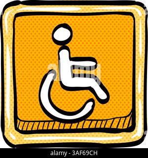Disabled access halftone icon hand drawn color vector illustration Stock Vector