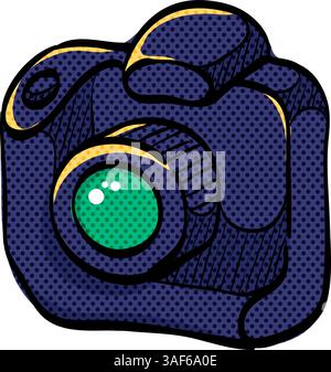 Camera halftone icon hand drawn color vector illustration Stock Vector