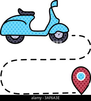 map scooter route halftone hand drawn color vector illustration Stock Vector