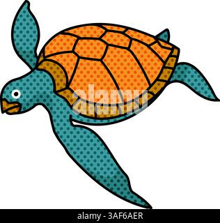 sea turtle halftone hand drawn color vector illustration Stock Vector ...