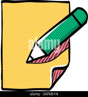 Document edit halftone icon hand drawn color vector illustration Stock Vector