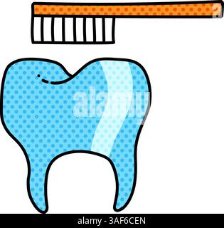 toothbrush with tooth halftone hand drawn color vector illustration Stock Vector