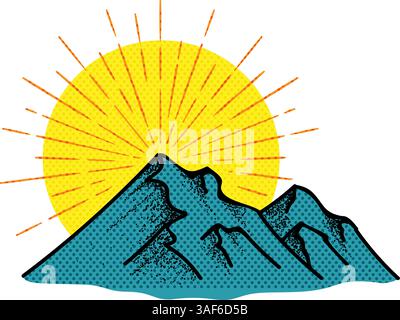 Hand drawn mountains halftone color vector illustration Stock Vector