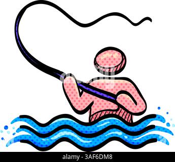 Fishing halftone icon hand drawn color vector illustration Stock Vector
