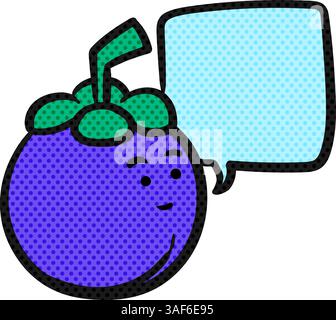 Mangosteen characters drawing halftone color vector illustration Stock Vector