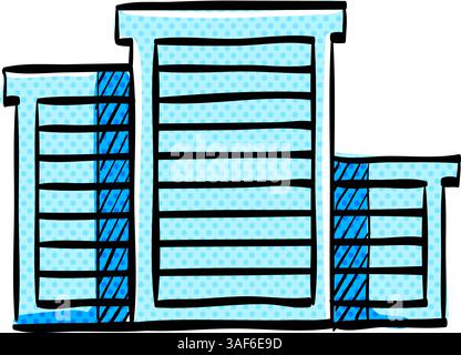 Hotel building halftone icon hand drawn color vector illustration Stock Vector