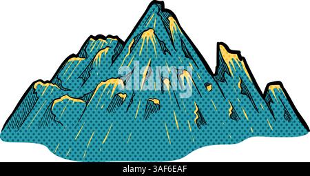 Hand drawn mountains halftone color vector illustration Stock Vector