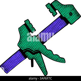 Woodworking clamp hand drawn illustration halftone color vector illustration Stock Vector