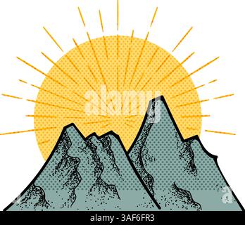 Hand drawn mountains halftone color vector illustration Stock Vector