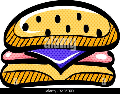 Burger halftone icon hand drawn color vector illustration Stock Vector