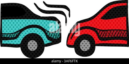 Car crash halftone icon hand drawn color vector illustration Stock Vector