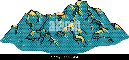 Hand drawn mountains halftone color vector illustration Stock Vector