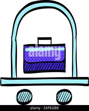 Hotel trolley halftone icon hand drawn color vector illustration Stock Vector