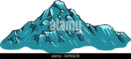 Mountain hand drawn halftone color vector illustration Stock Vector