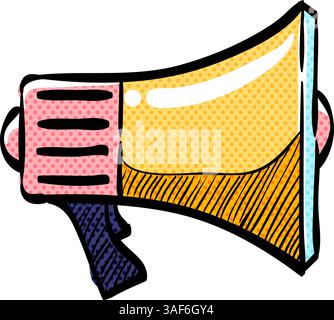 Megaphone halftone icon hand drawn color vector illustration Stock Vector