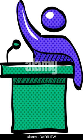 Auctioneer halftone icon hand drawn color vector illustration Stock Vector