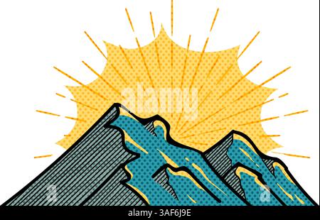 Hand drawn mountains halftone color vector illustration Stock Vector