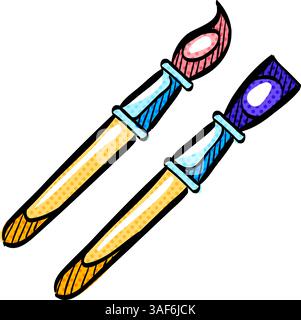 Hand drawn Paint brushes icon in sticker style vector illustration ...