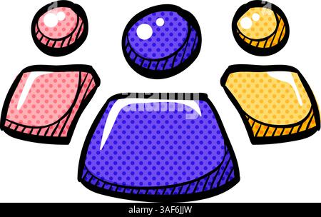 Teamwork halftone icon hand drawn color vector illustration Stock Vector