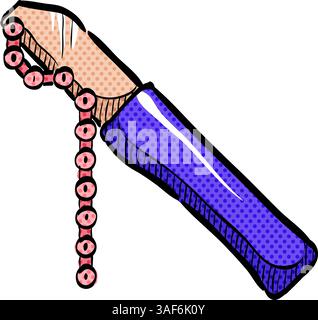Chain whip halftone icon hand drawn color vector illustration Stock Vector