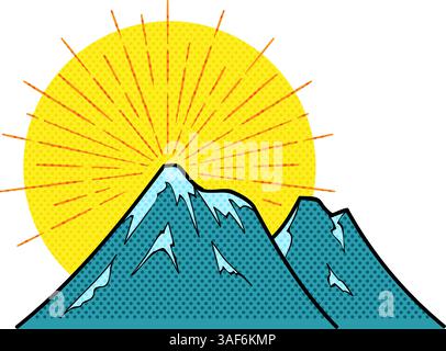 Hand drawn mountains halftone color vector illustration Stock Vector