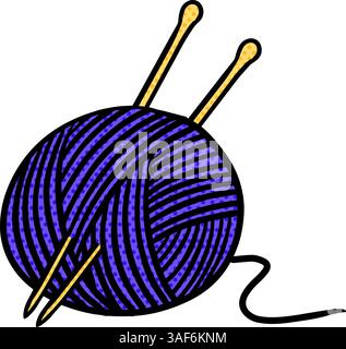 Yarn and needles hand drawn illustration halftone color vector illustration Stock Vector