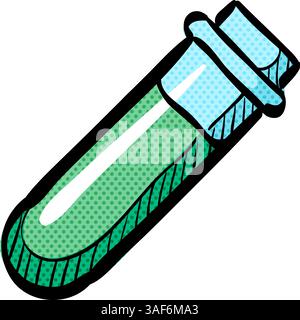 Test tube halftone icon hand drawn color vector illustration Stock Vector